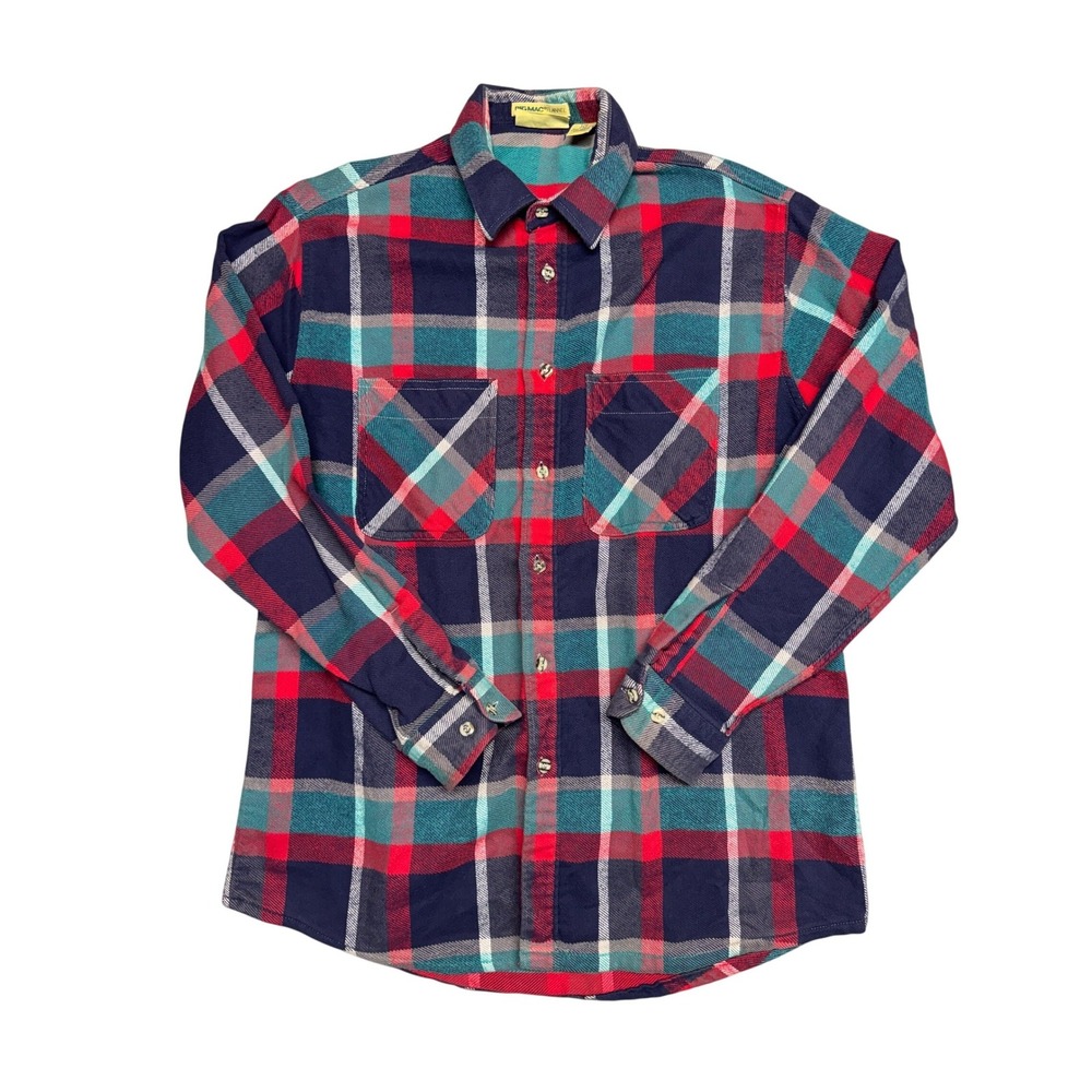 Vintage Big Mac St Johns Bay Flannel Shirt Mens XLT Blue Red Plaid Heavy Cotton